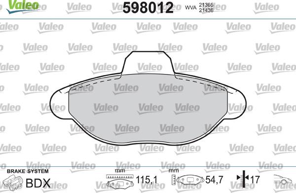 Valeo 598012 - Kit pastiglie freno, Freno a disco www.autoricambit.com
