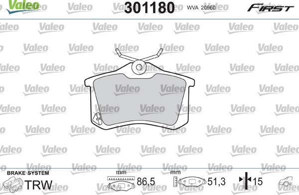Valeo 301180 - Kit pastiglie freno, Freno a disco www.autoricambit.com